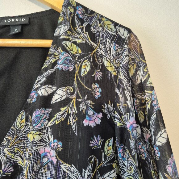 Torrid Black Floral Chiffon Lurex Tiered Ruffle Mini Dress Size 2X - Picture 3 of 11
